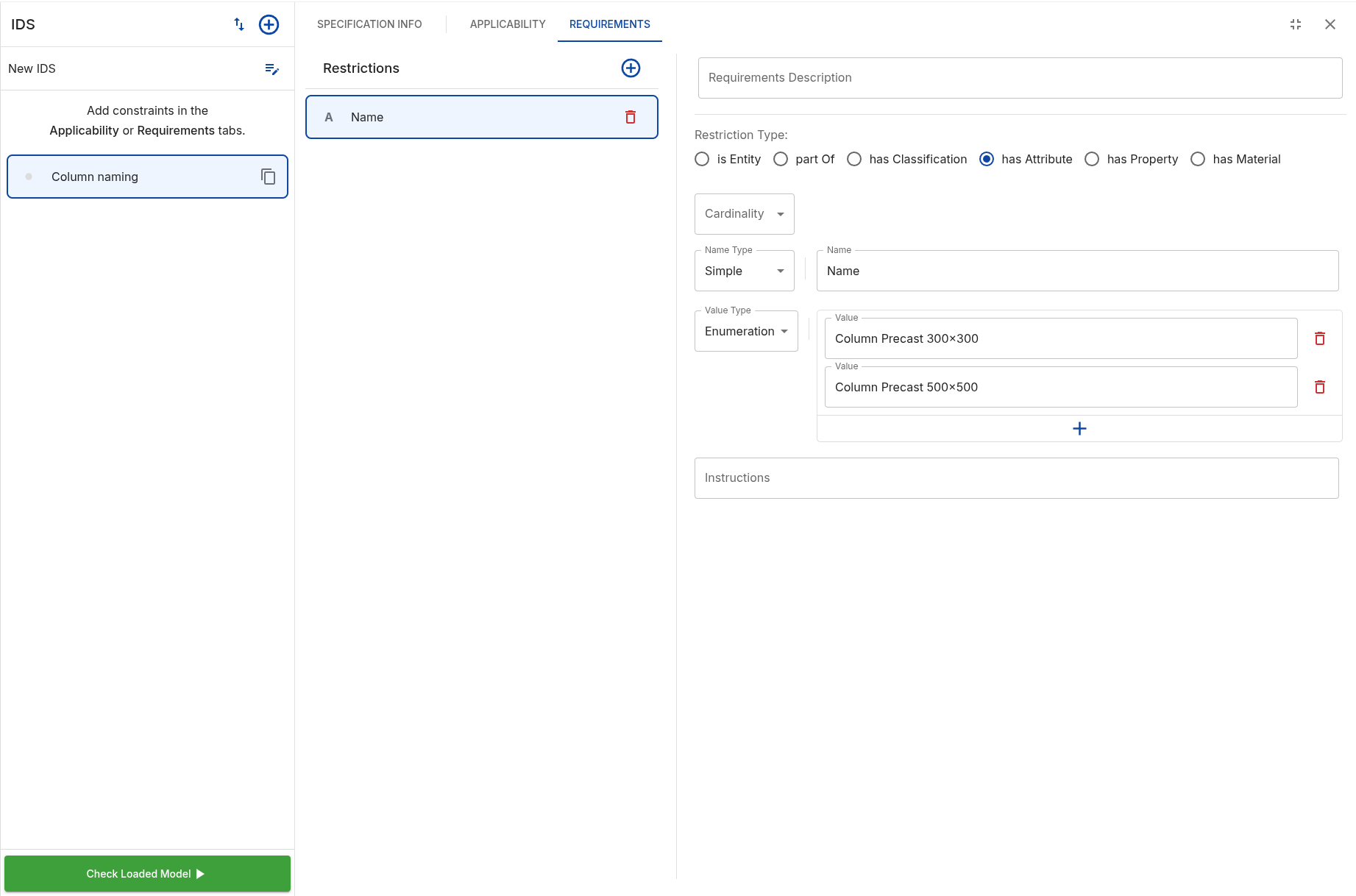 A screenshot showing the above values set in an interface